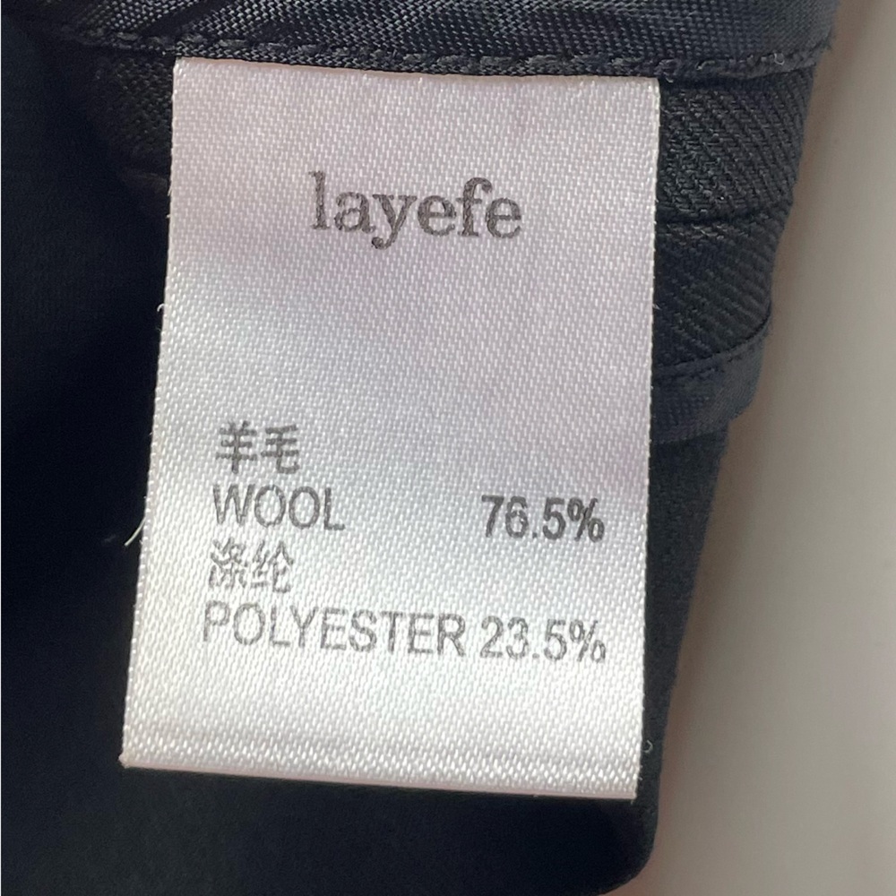 layefe wool blend Black Long Sleeve Belted Coat open - Picture 4 of 8